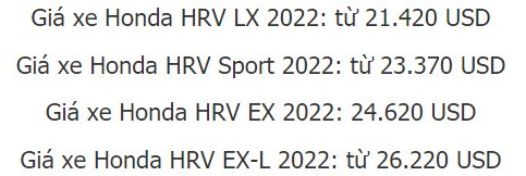Chi tiết Honda HRV 2022 kèm giá bán.